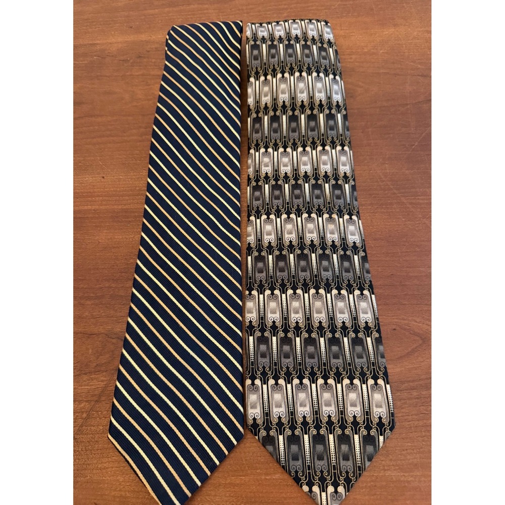Nautica Franco Di Napoli Silk Tie Lot Mens Navy Stripe Geometric Art Deco 2pc